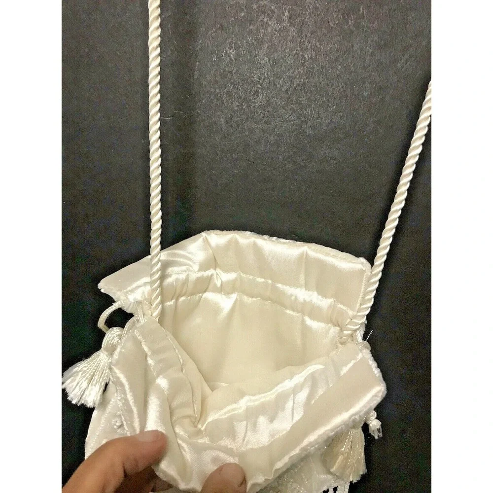 Small Ivory Beaded & Sequined Evening Bag Purse